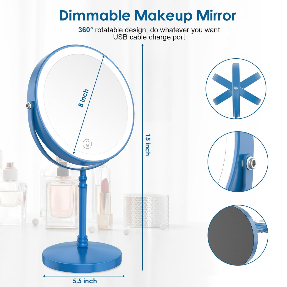 DEIOVWXS Makeup Mirror Rechargeable Vanity Mirror with 3 - DEIOVWXS Official Imagery - 3
