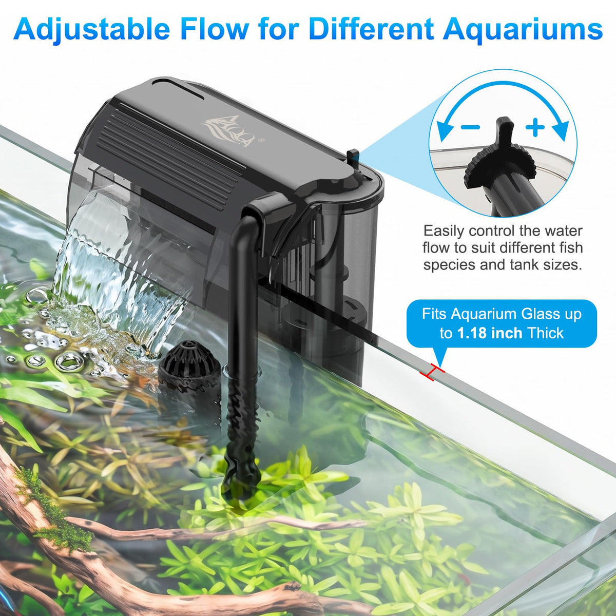 AQQA Aquarium Hang on Back Filter Slim Quiet HOB Power - AQQA Official Imagery - 4