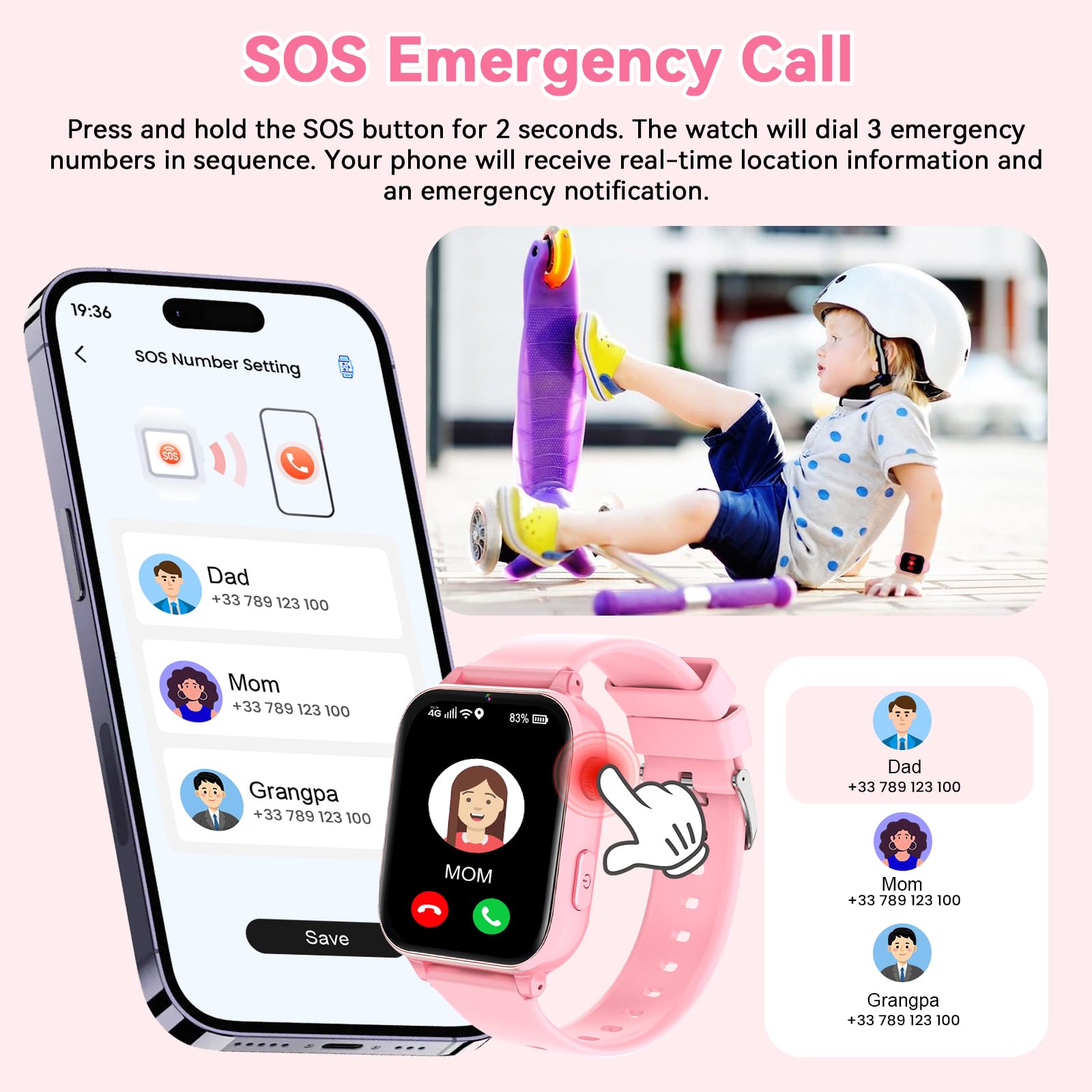 Berilona 4G Kids Smart Watch Phone GPS, Smartwatch for Boys Girls Ages - View 6