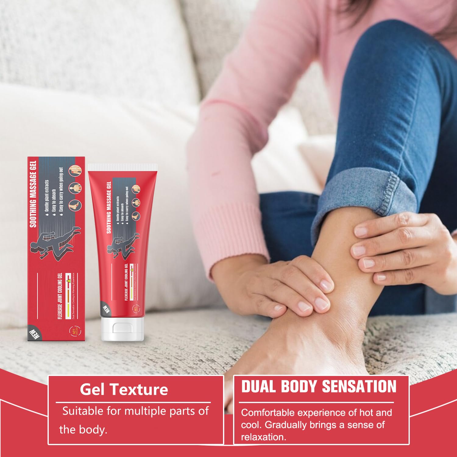 YIVANNUO Joint & Muscle Soothing Gel applied to skin for fast relief, moisturizing and calming sore muscles and joints.
