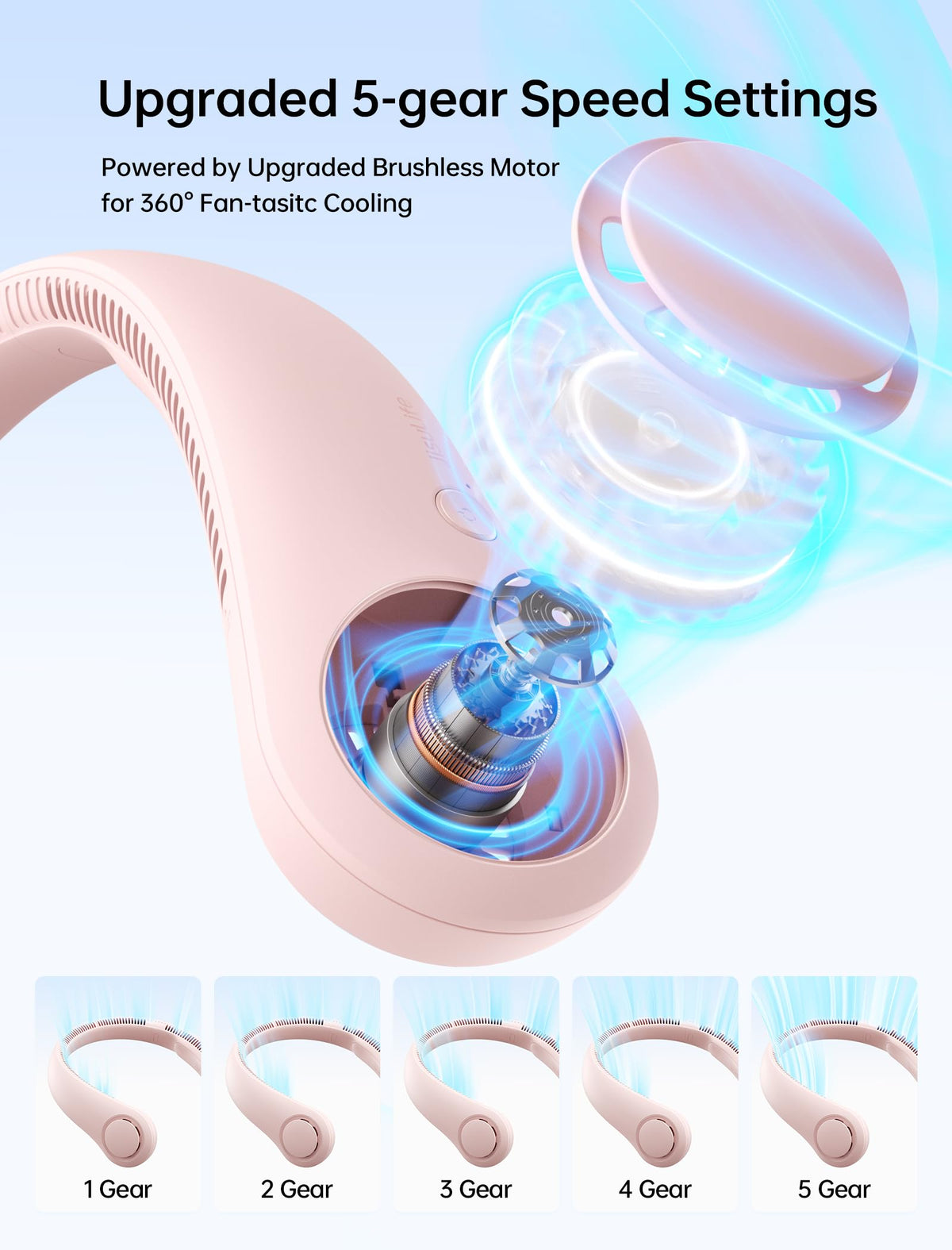 JISULIFE Portable Neck Fan Hands Free Bladeless 5 Speeds - JISULIFE Official Imagery - 4