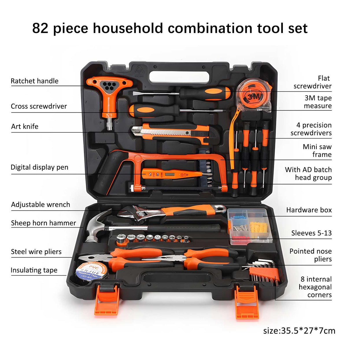 82 Piece Home Tool Kit Complete Set of Essential Tools for - SwellishColor Official Imagery - 3