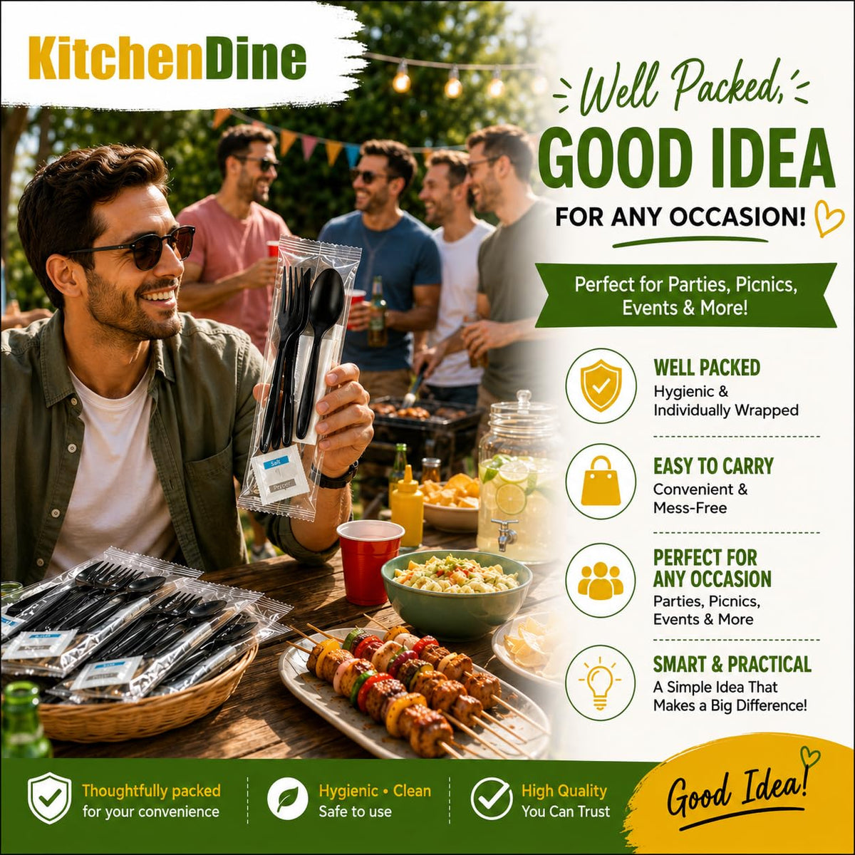 KitchenDine 100 Pack Medium Weight Wrapped Black Plastic - KitchenDine Official Imagery - 7
