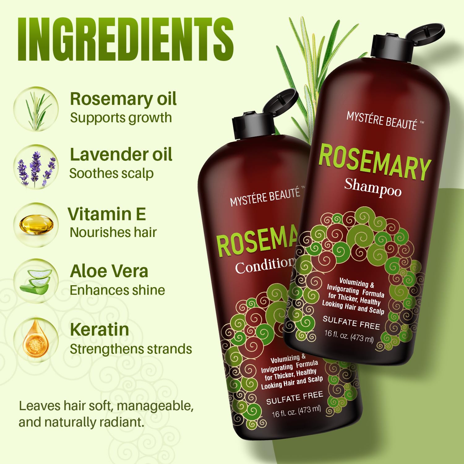 MYSTÉRE BEAUTÉ Rosemary Shampoo and Conditioner Set for Hair Growth - 16 fl oz Each - MYSTÉRE BEAUTÉ Official Product View 4