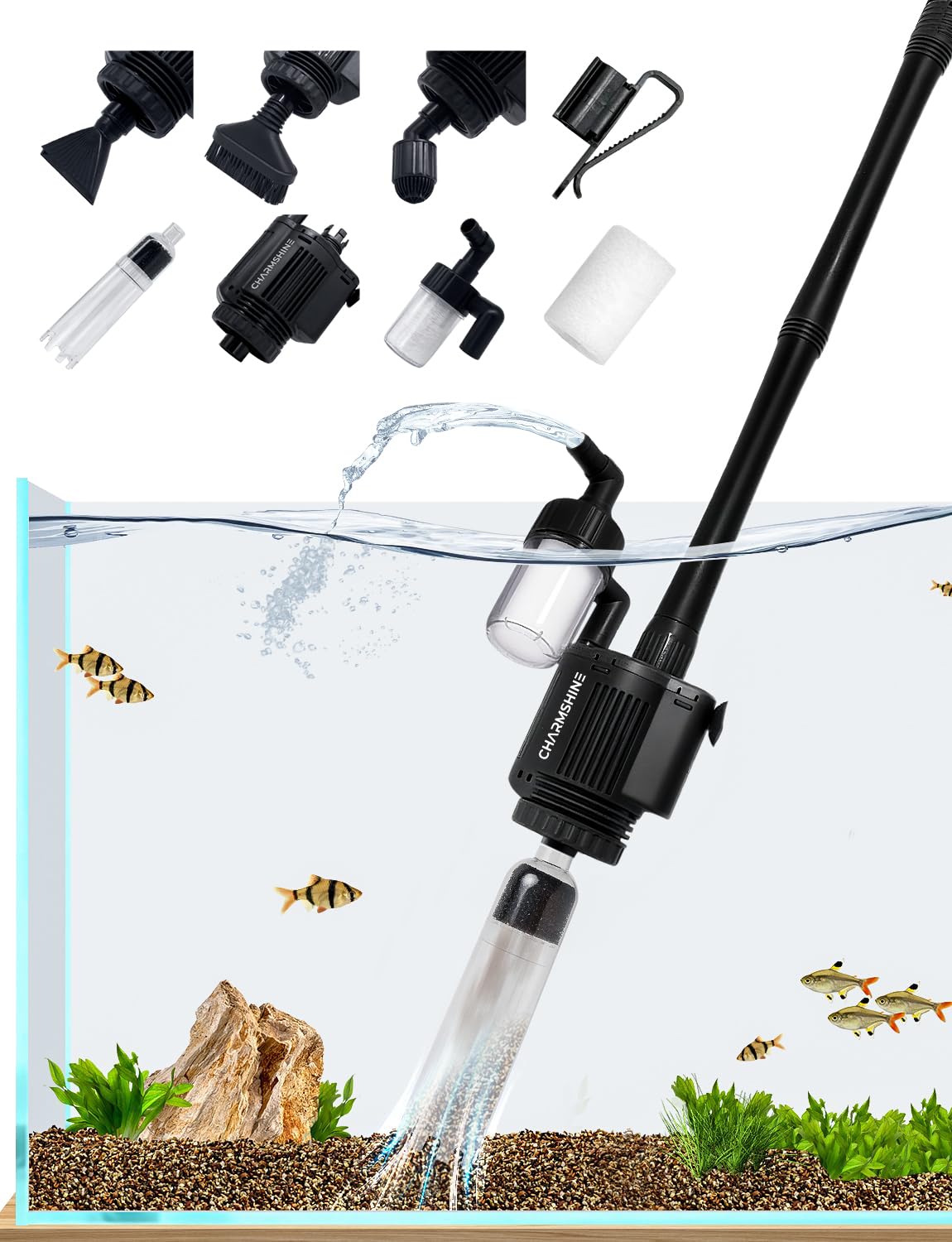 Gravel Vacuum for Aquarium 6 in 1 Fish Tank Cleaner Tool Kit - charmshine Official Imagery - 1