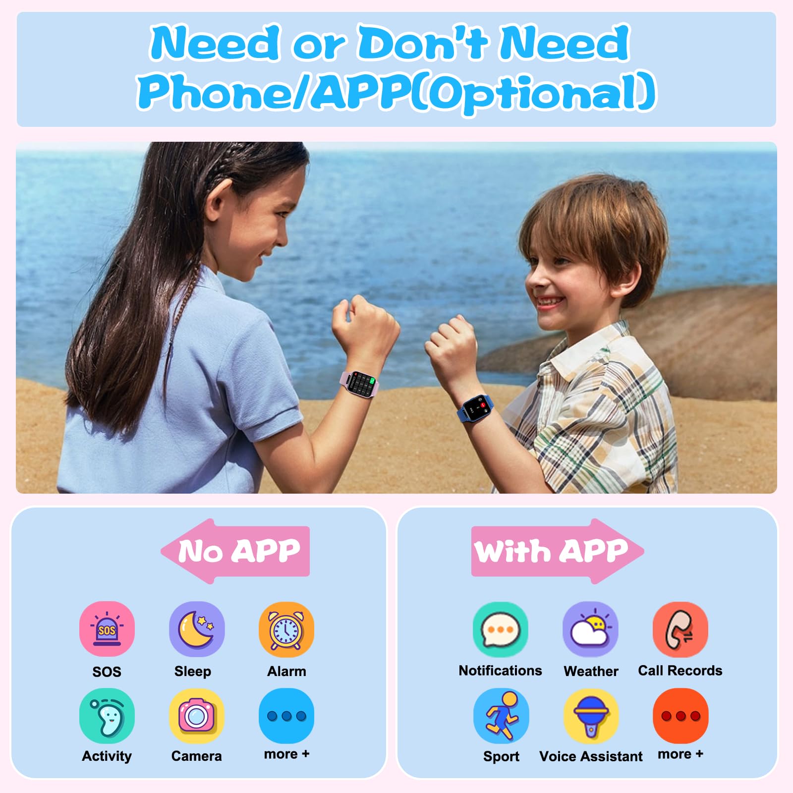 Monowul Smart Watch for Kids, 1.85" Fitness Tracker with Heart Rate, S - View 2