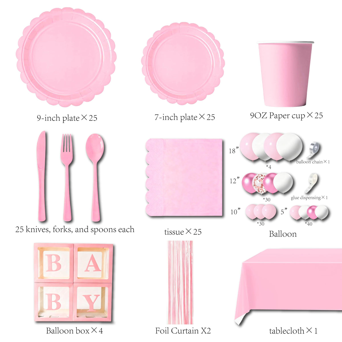 287PCS Pink Party Decorations Set Complete 25 Guests - ZSYFXT Official Imagery - 3