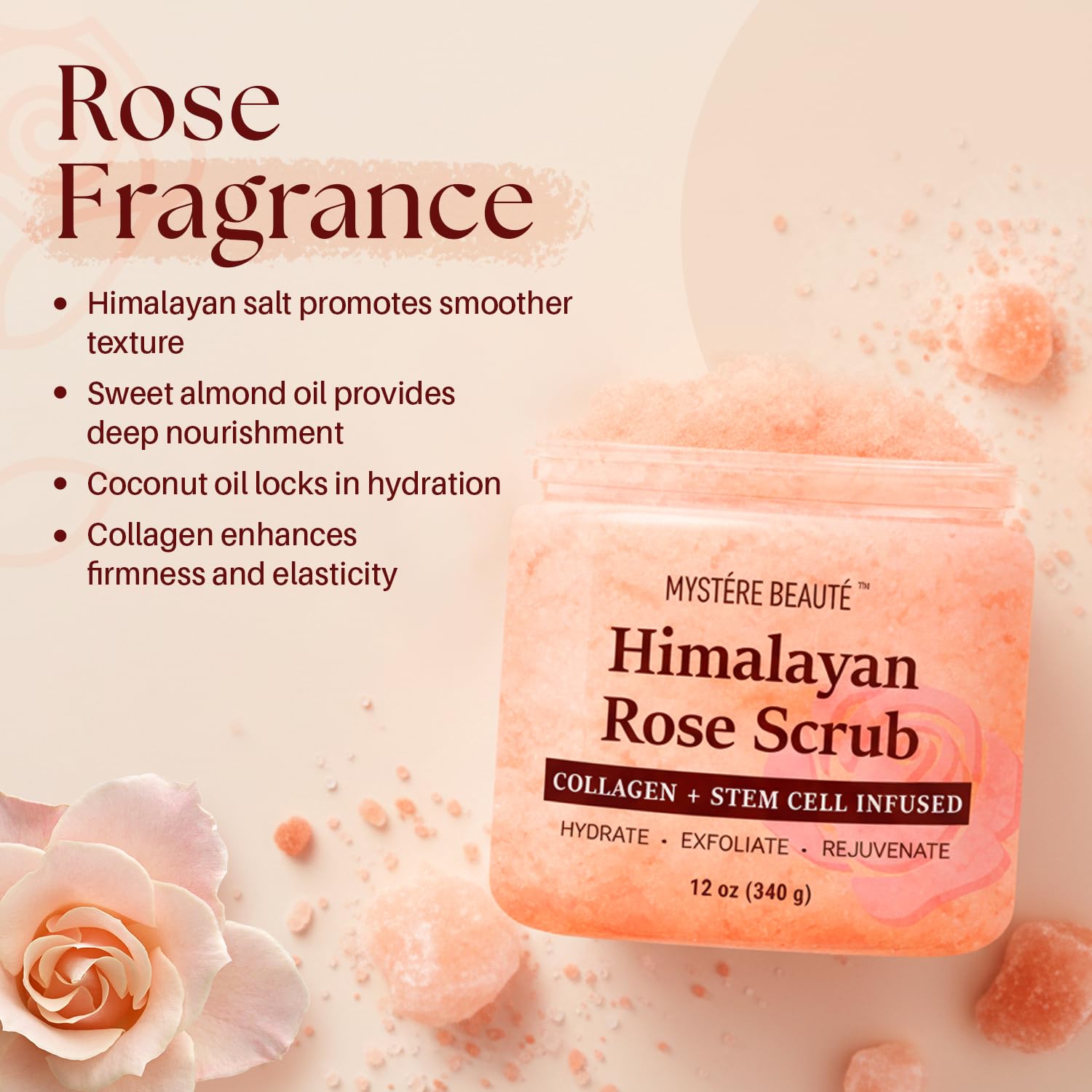 MYSTÉRE BEAUTÉ Himalayan Salt Body Scrub, Collagen & Rose Oil for Skin - MYSTÉRE BEAUTÉ Official Product View 4