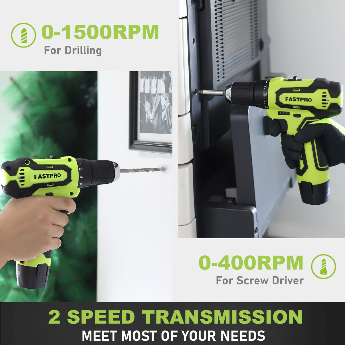 FASTPRO 12V Cordless Drill Set Home Tool Kit with Bag Green - FASTPRO Official Imagery - 6