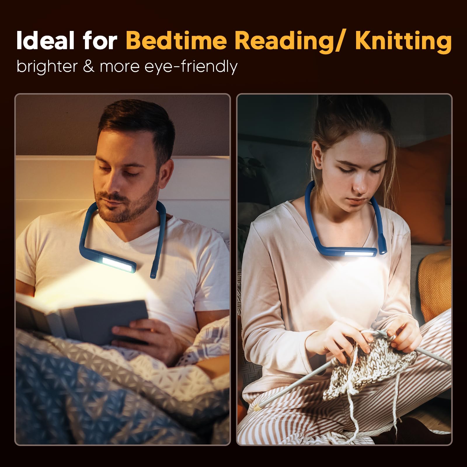 EastPin Neck Book Light, 3 Color Stepless Dimming Reading Light for Be - View 3