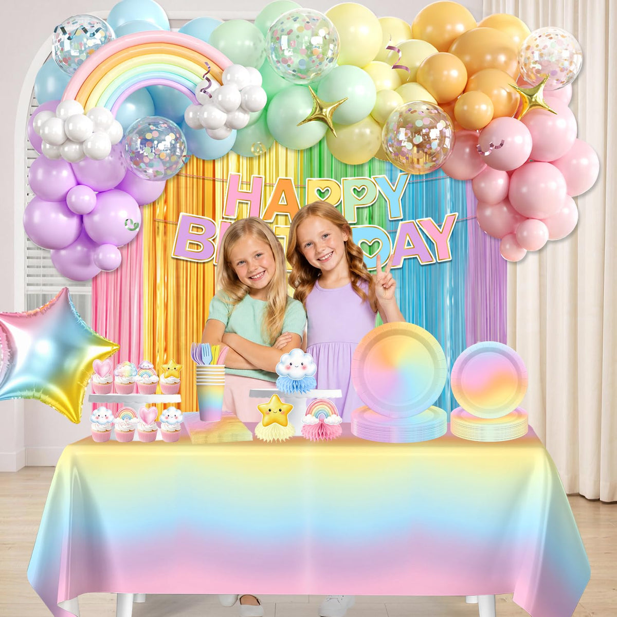 Pastel Rainbow Birthday Decorations All in One Set for 25 - Fexivo Official Imagery - 7