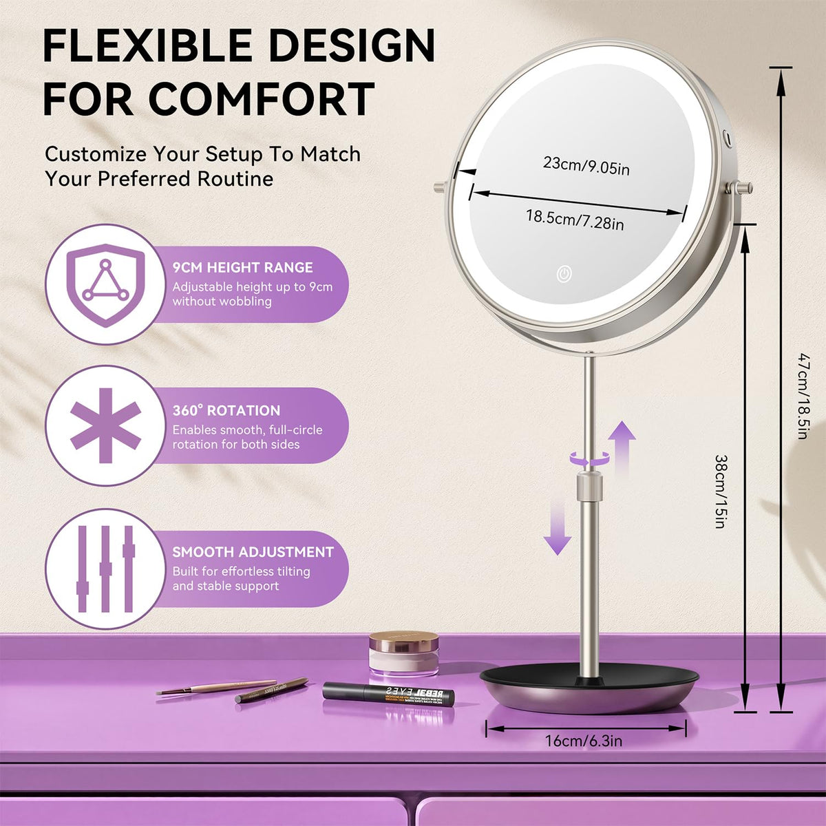 Auxmir 9 1X 30X Lighted Makeup Mirror Rechargeable - Auxmir Official Imagery - 3