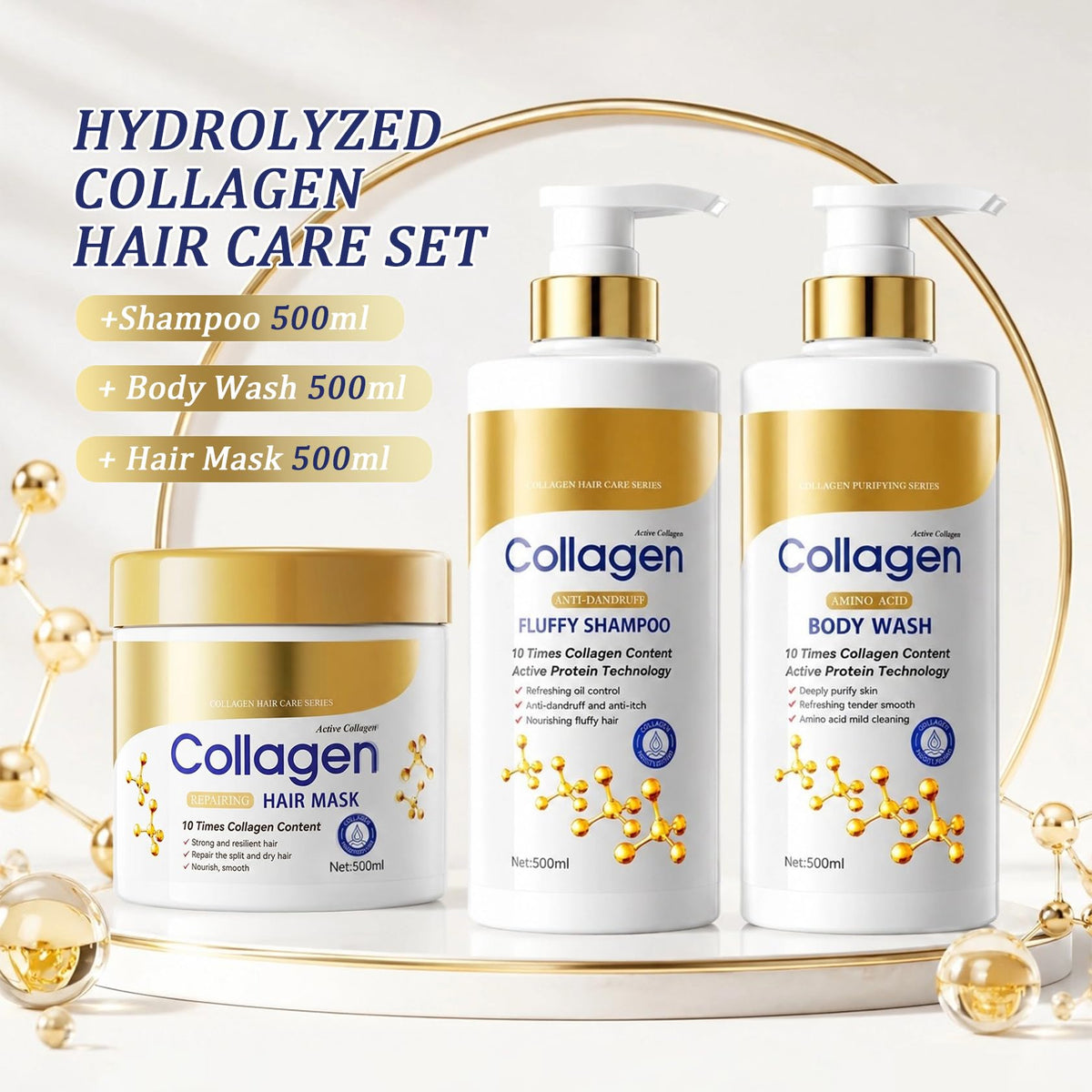 3 Piece Shampoo Body Wash Hair Mask Set Collagen - LXTTDABEN Official Imagery - 3