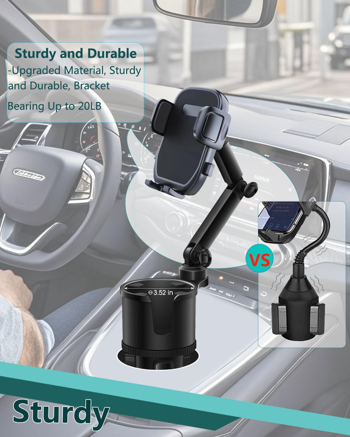 Easkkty 2-in-1 Cup Phone Holder for Car, 360° Adjustable Car Phon - Easkkty Official Product View 8