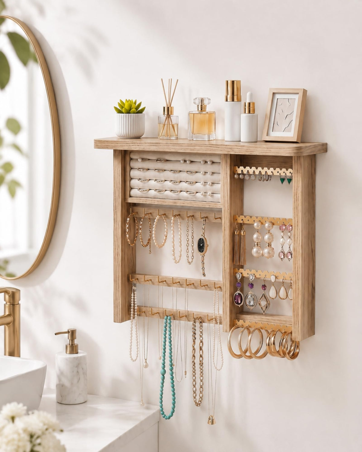 Lolalet Hanging Jewelry Organzier Wall Mounted Wooden - Lolalet Official Imagery - 3