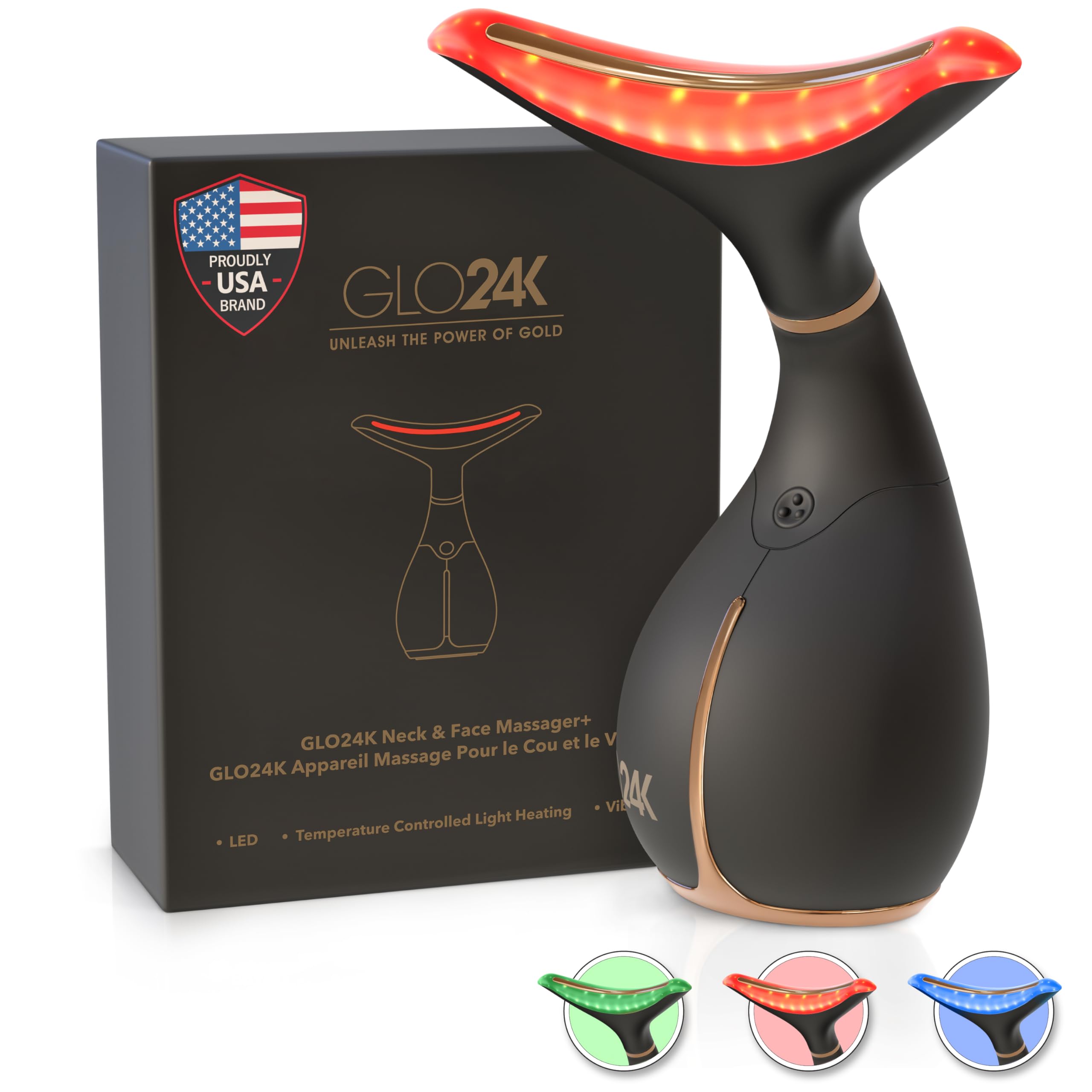 GLO24K LED Face Massager and Neck Wand, Beauty Skin Care Tool - GLO24K UNLEASH THE POWER OF GOLD
