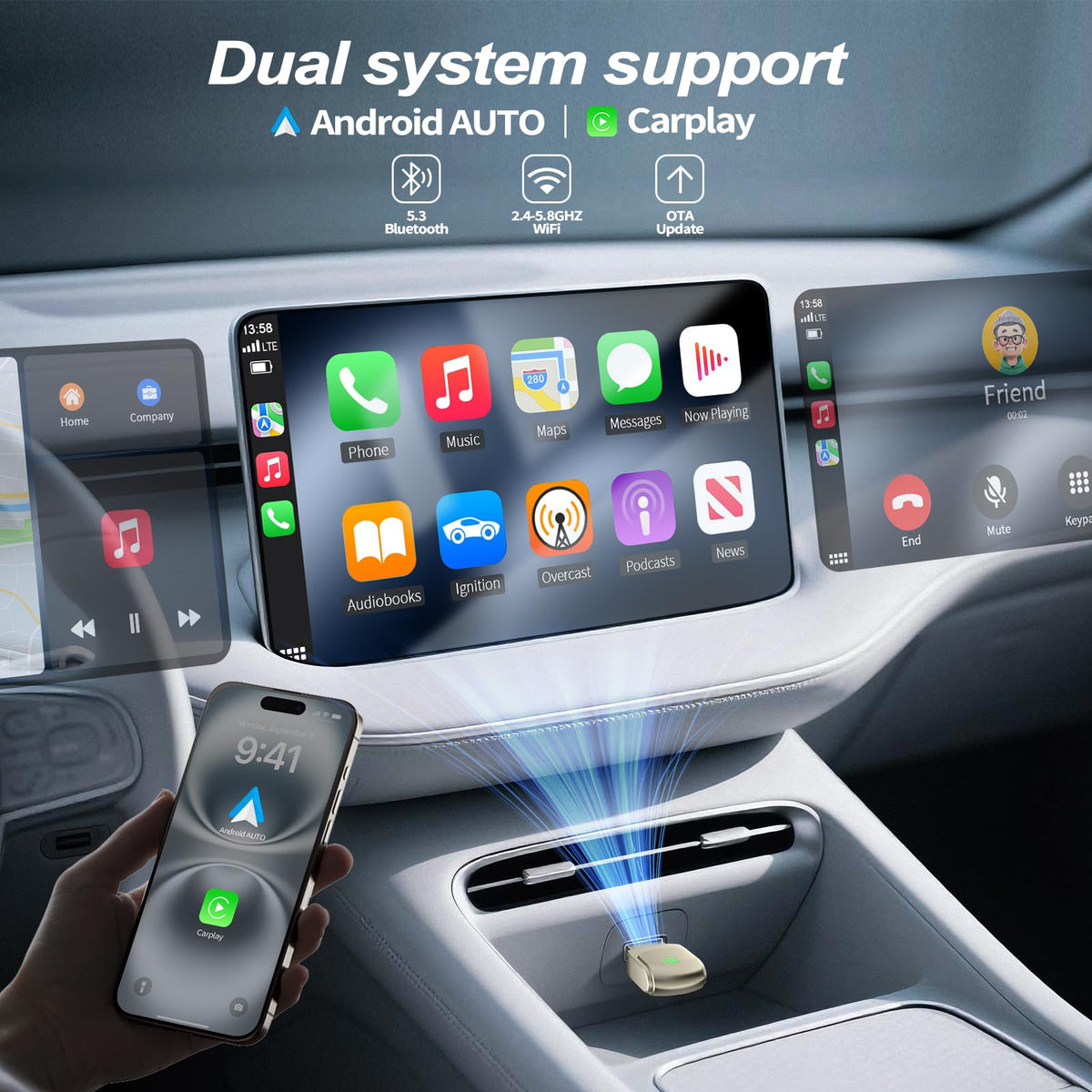 Mini Wireless CarPlay Adapter 2025 Upgrade Dual Band WiFi - VOESUD Official Imagery - 3