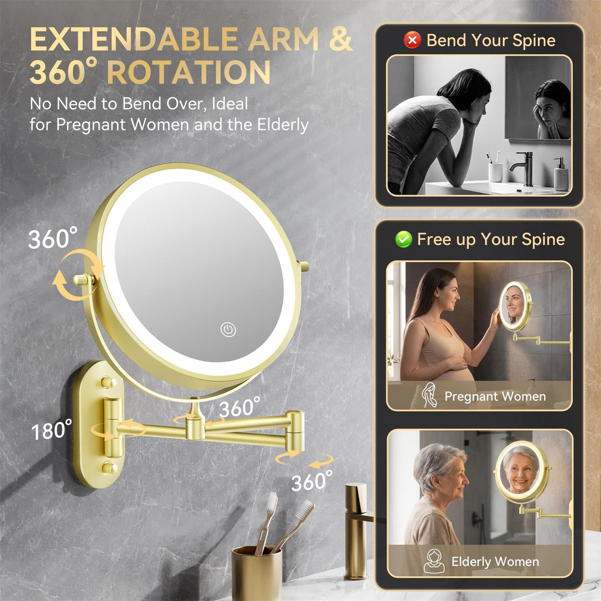 Auxmir 1X 20X Wall Mounted Makeup Mirror 8 Rechargeable - Auxmir Official Imagery - 8