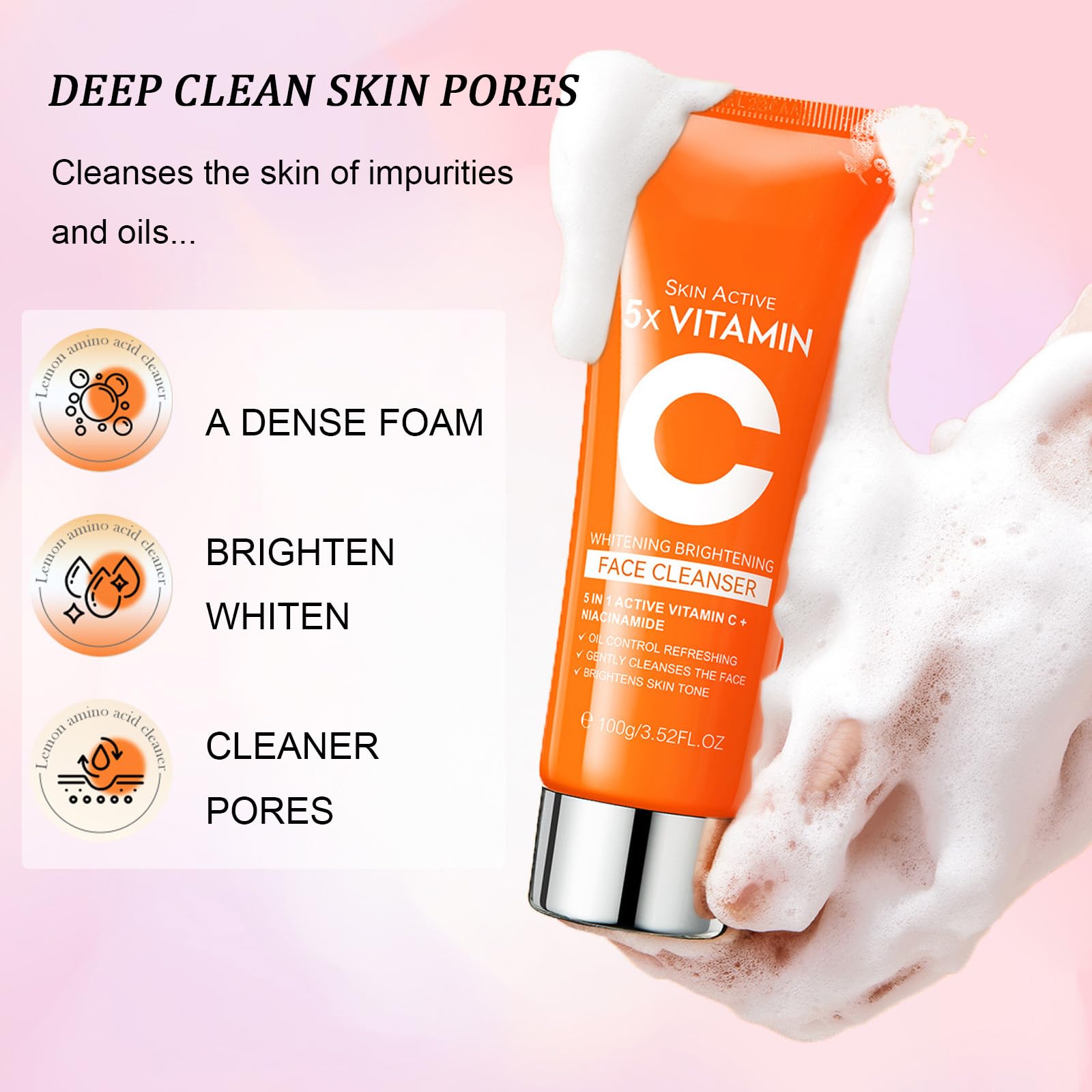NureBe 5X Vitamin C Face Cleanser 100g with Niacinamide & Hyaluronic A - View 4