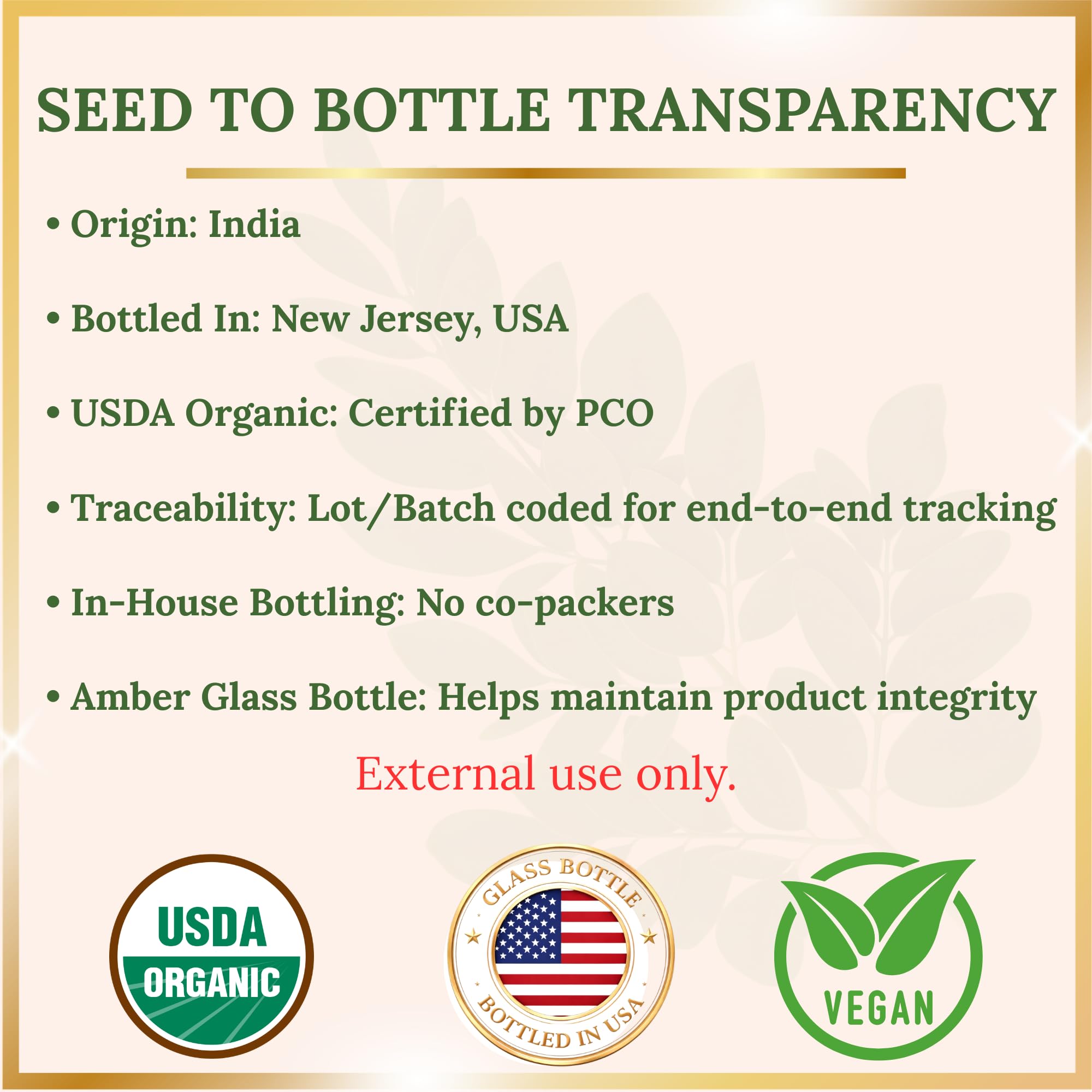Pomberries Organic Moringa Oil in a 4oz bottle, perfect for face, skin, and hair moisturizing and nourishing.