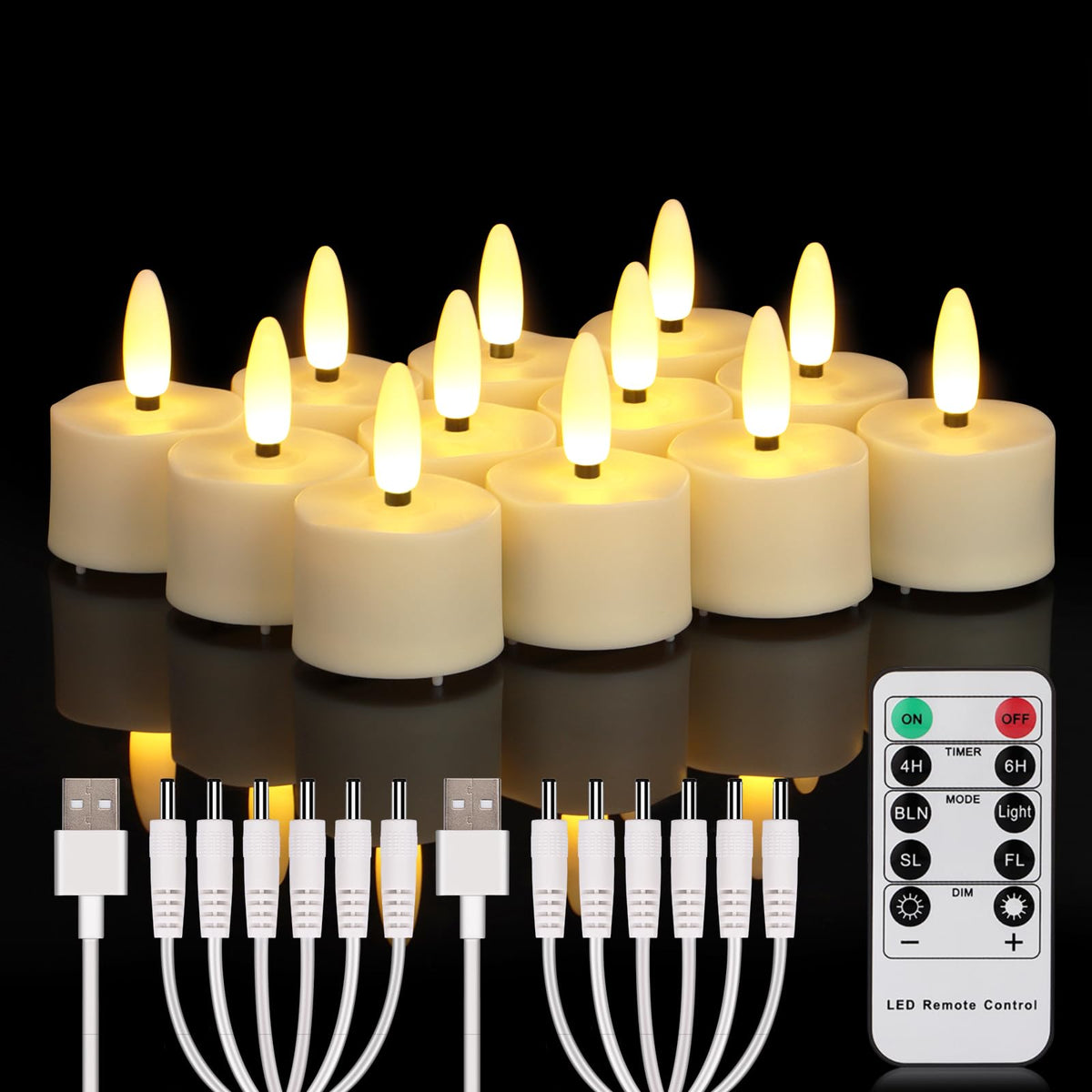 12PCS Rechargeable Flameless Tea Lights Candles for Home - FPOO Official Imagery - 1