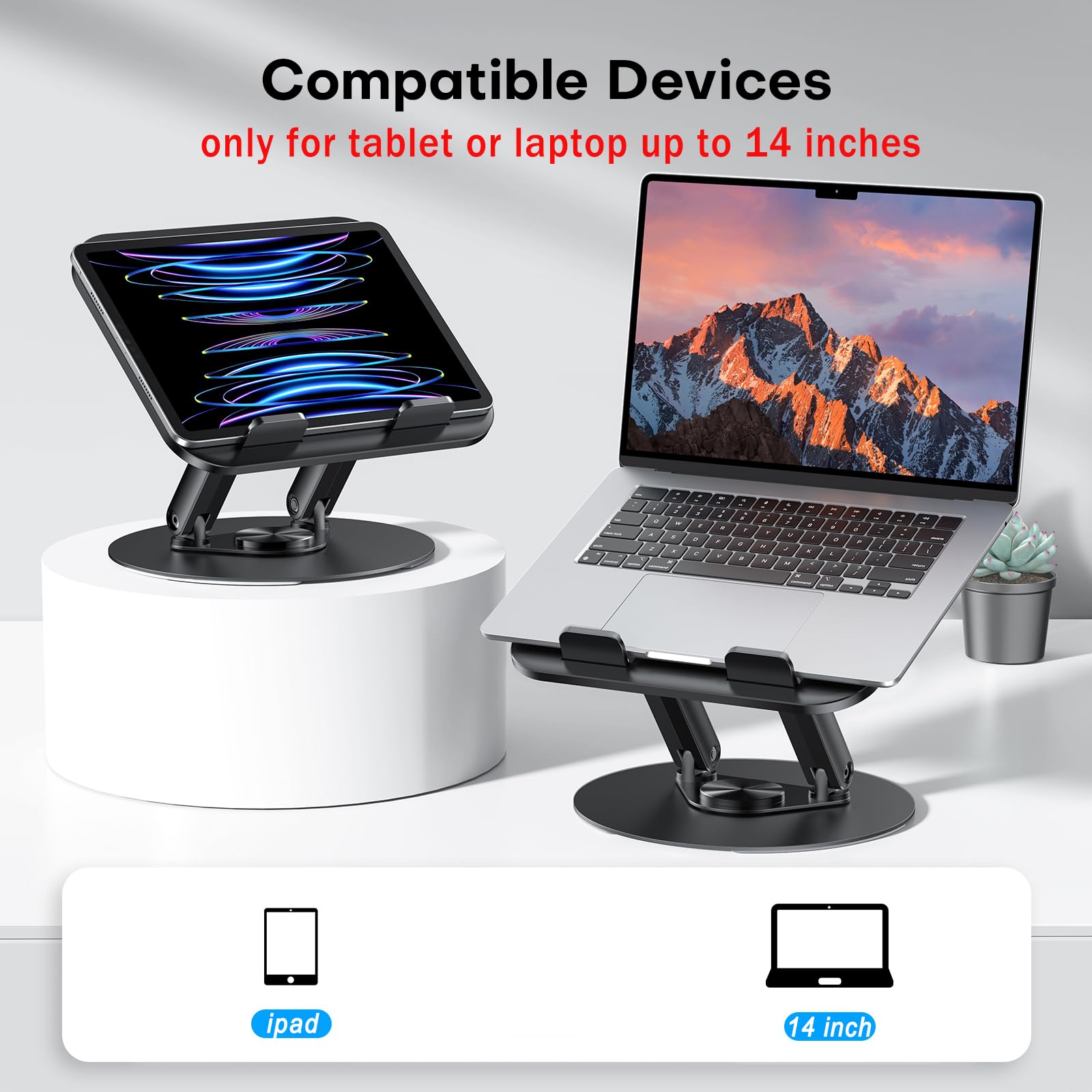 OMOTON Laptop Stand 360° Rotating Base 11–14" Black