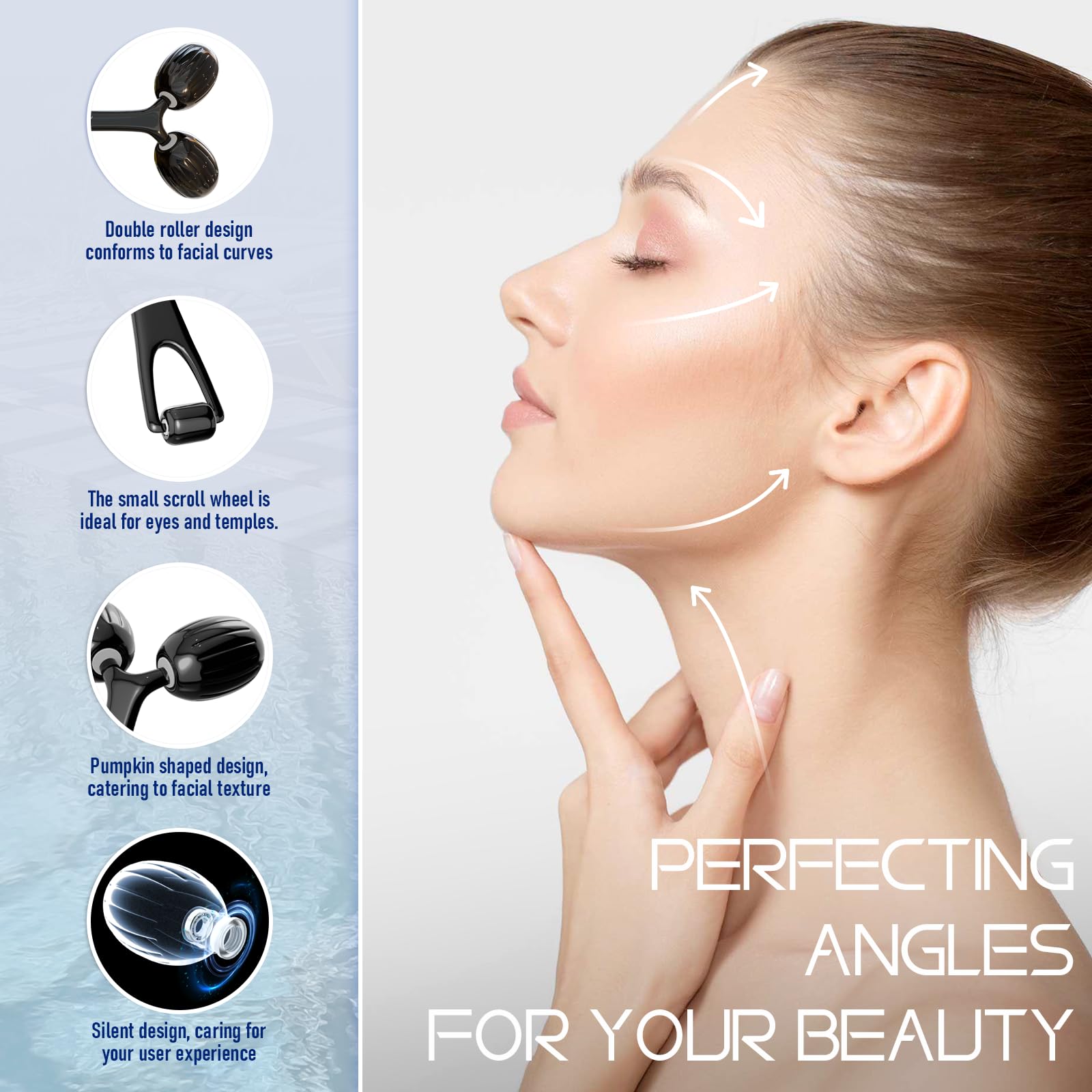 Yeamon stainless steel gua sha and face roller set, facial massager tools for skin relaxation and contouring.
