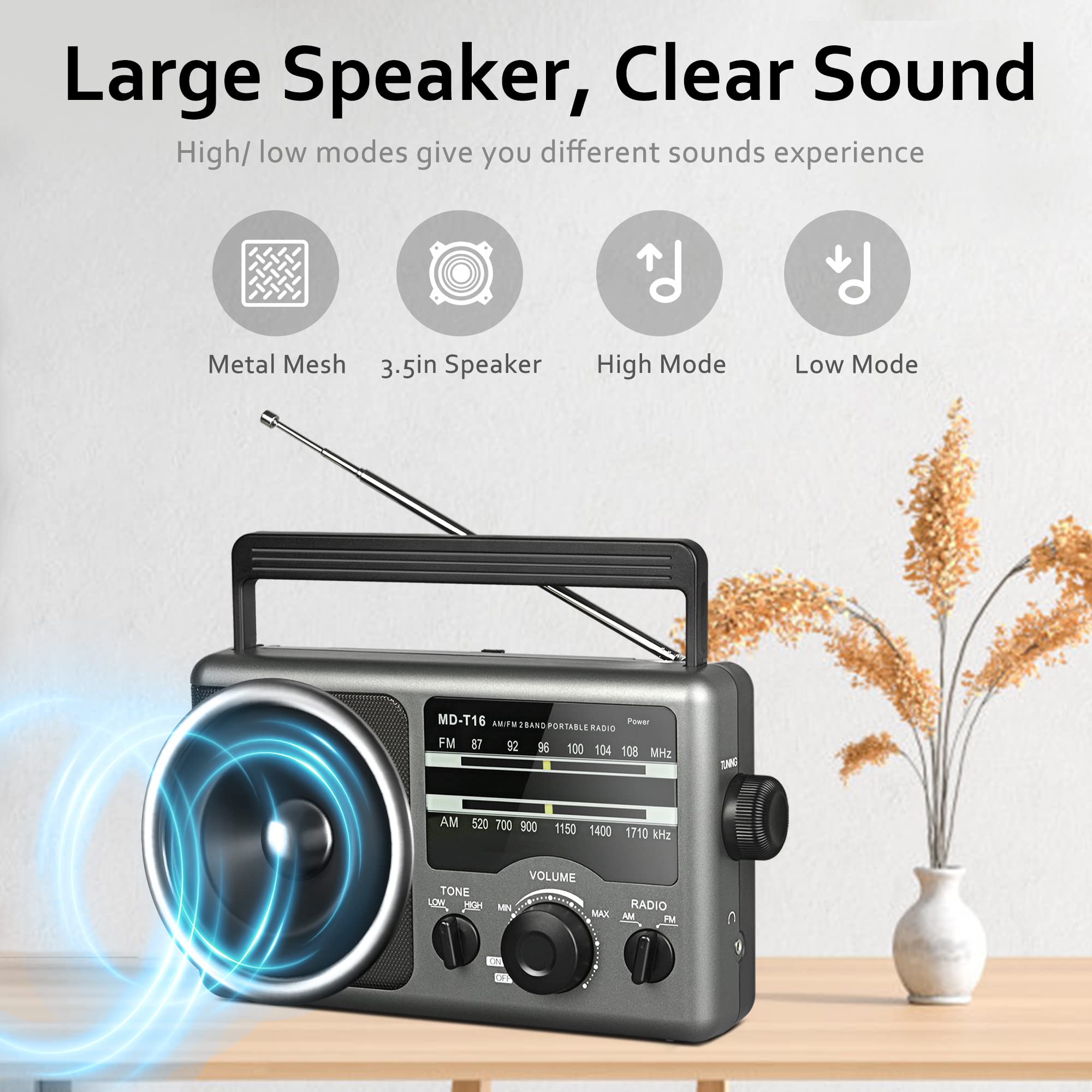 Jazmm AM FM Portable Radio Battery or AC Powered