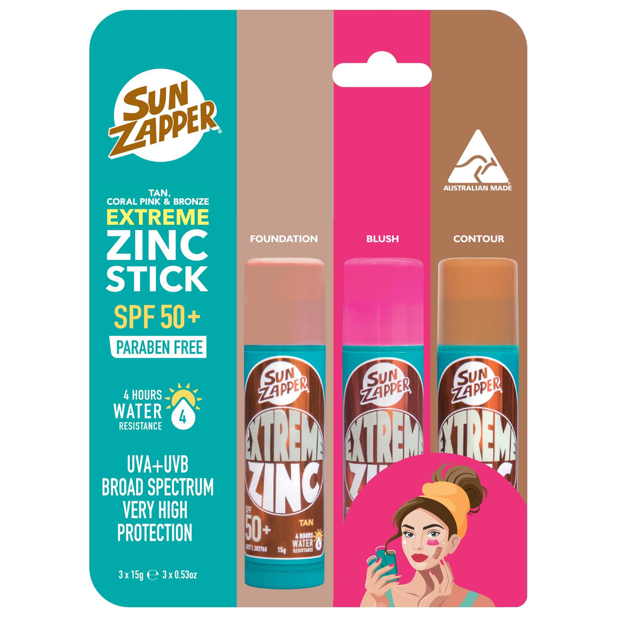 Sun Zapper Extreme Zinc Sunscreen Stick SPF 50 Beauty 3 Pack - Sun Zapper Official Imagery - 2