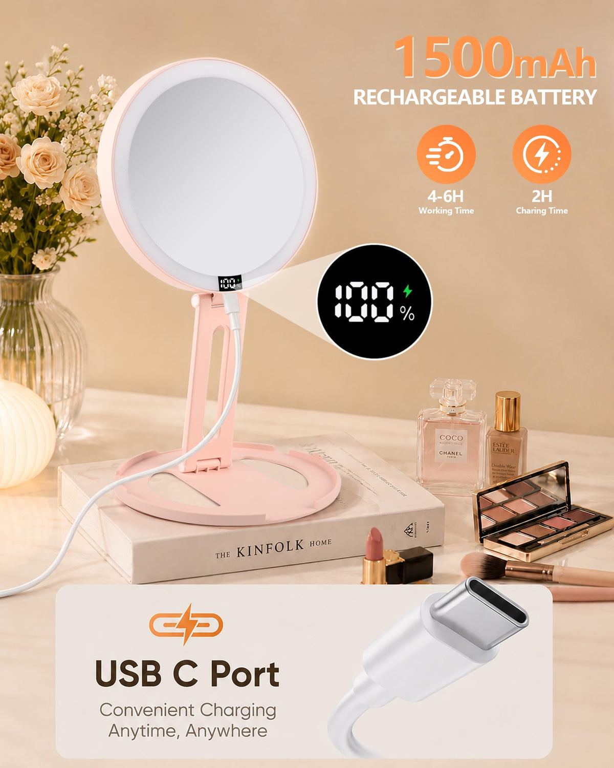 Foldable Travel Makeup Mirror with Lights 20X 1X Magnifying - ATUSGOY Official Imagery - 8