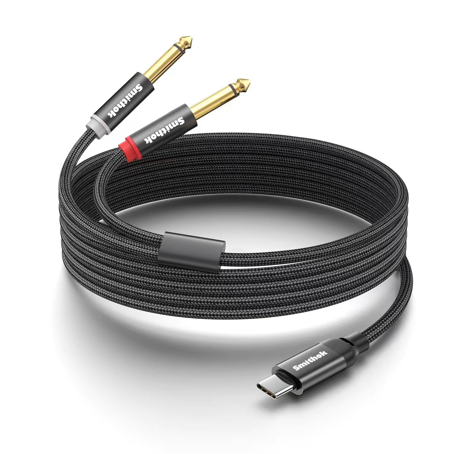 Smithok USB C to Dual 6.35mm 1/4 inch Stereo Splitter Y Cable, US by Smithok - Angle View 2