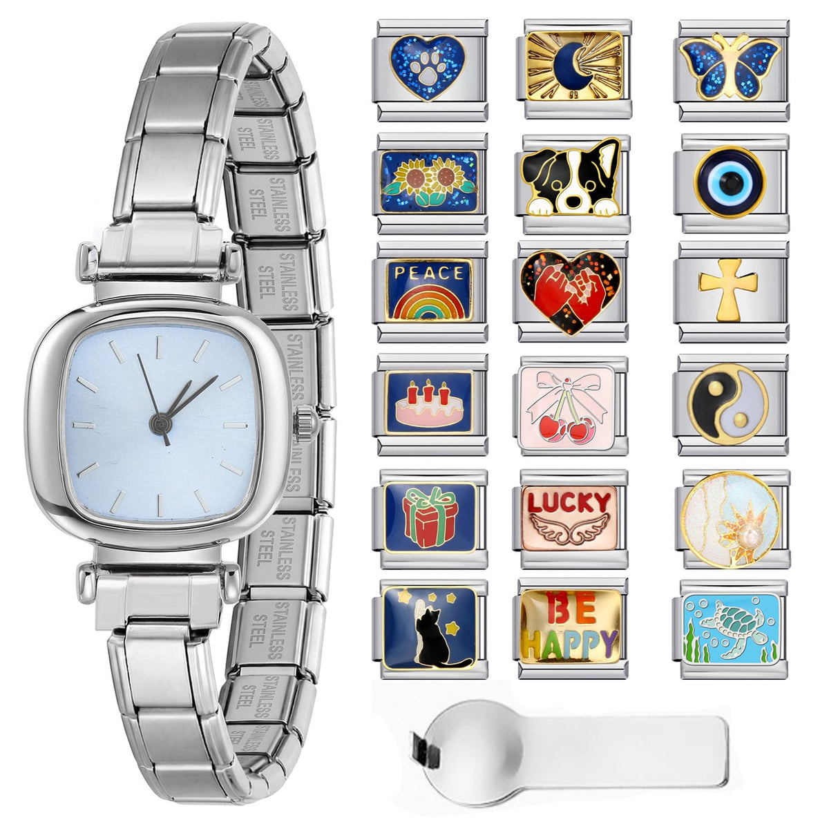 GEMOSA Italian Charms Watch Bracelet Square Dial with 5 - GEMOSA Official Imagery - 2