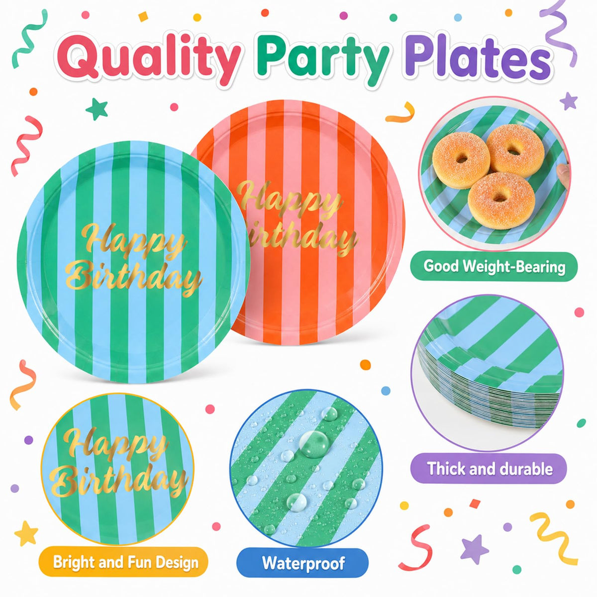 200Pcs Colorful Striped Birthday Party Supplies 7 Paper - Afniimyapt Official Imagery - 5