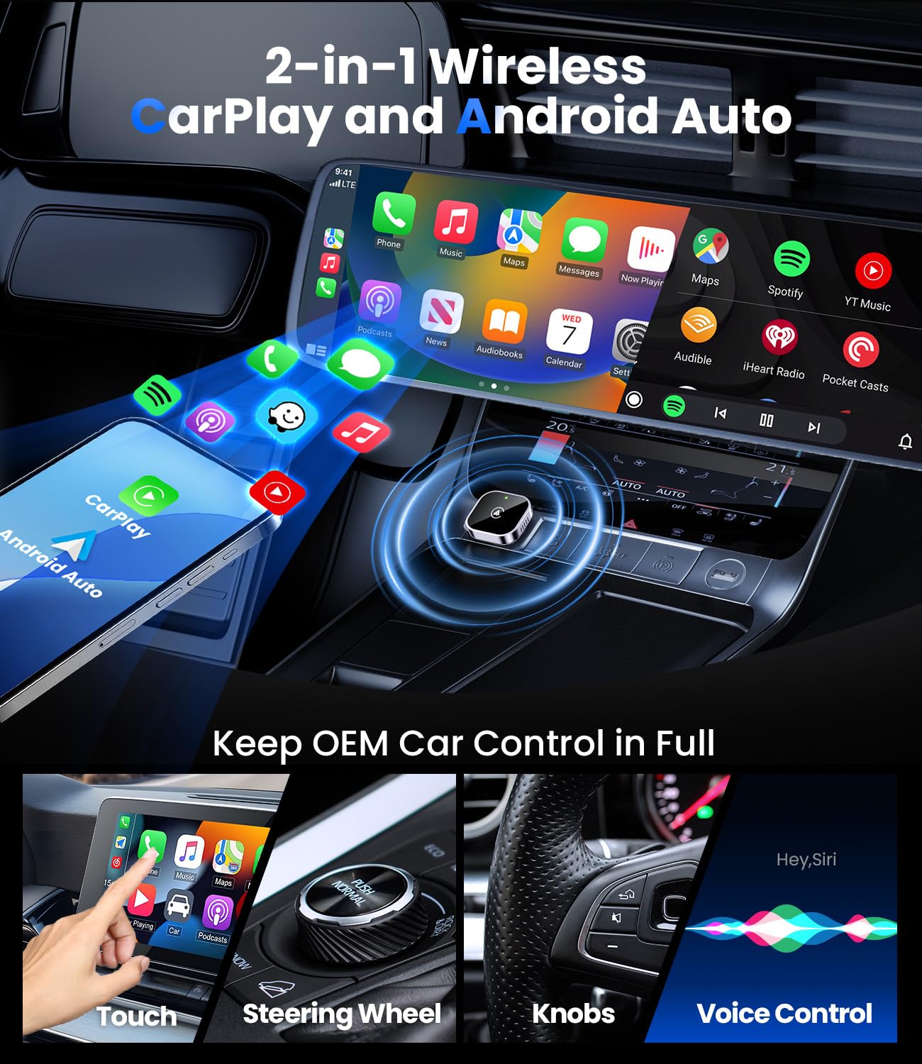 Teeran 2 in 1 Wireless CarPlay and Android Auto Adapter - Teeran Official Product View 3