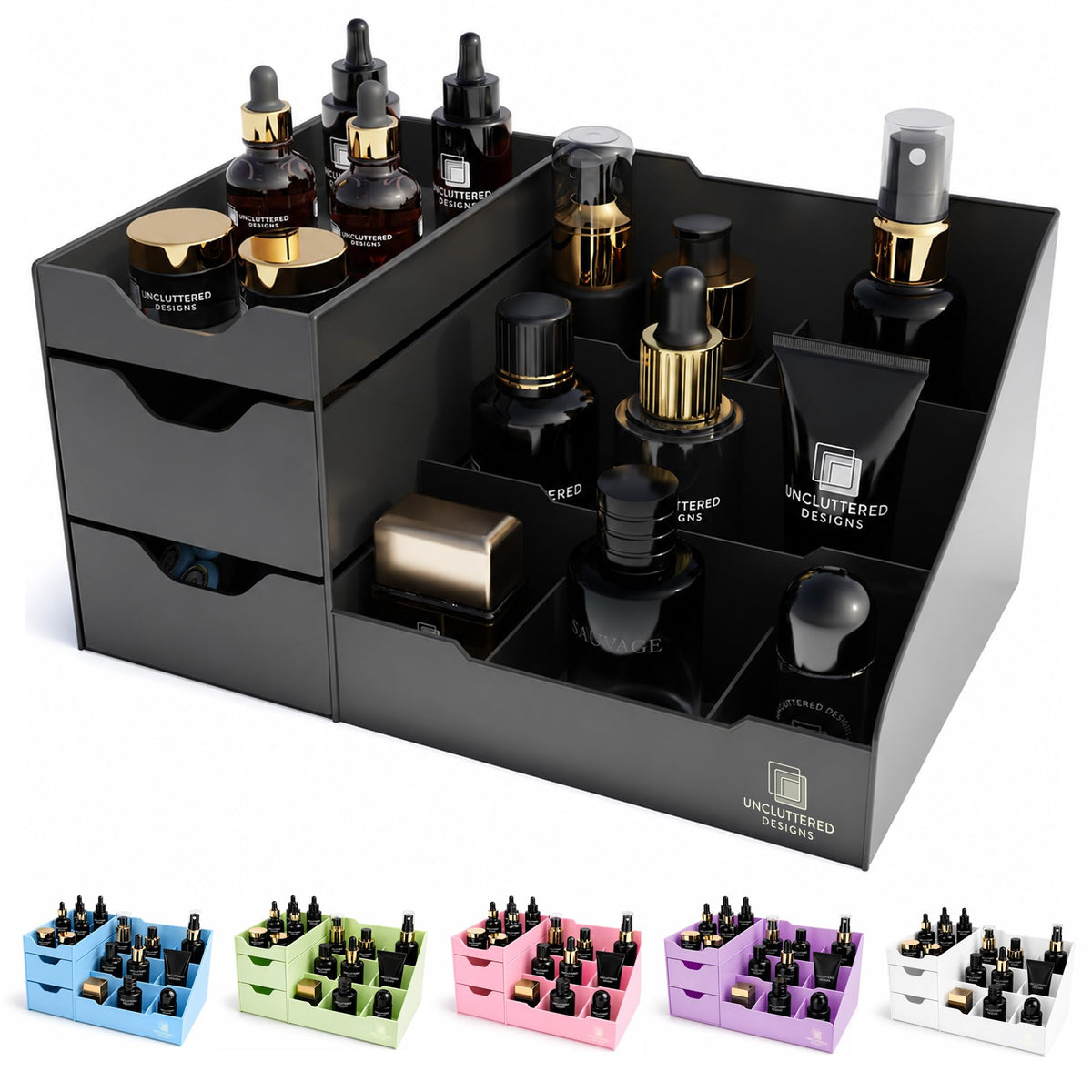 Mens Cologne Organizer for Dresser Black Countertop - Uncluttered Designs Official Imagery - 1
