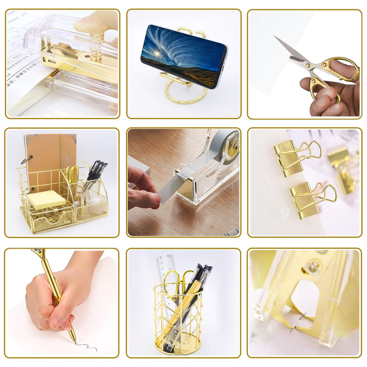Gold Office Desk Organizers 13PCS Office Supplies and - YOLOZAI Official Imagery - 5
