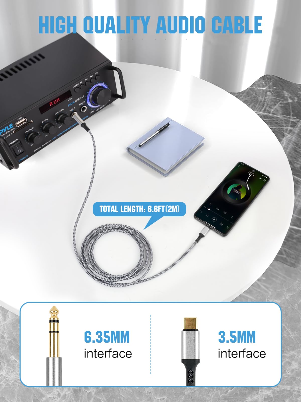 gudxfj 2 Pack USB C to 6.35mm 1/4 inch TRS Cable Audio Adapter Ja by gudxfj - Angle View 8