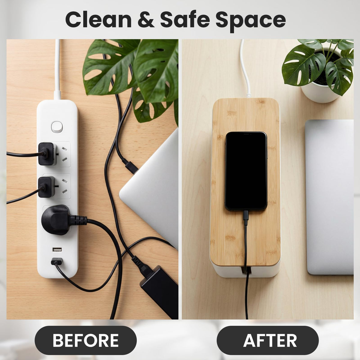 Tuwechen 2 Pack Cable Management Box Wooden Style Cord - TuweChen Official Imagery - 6