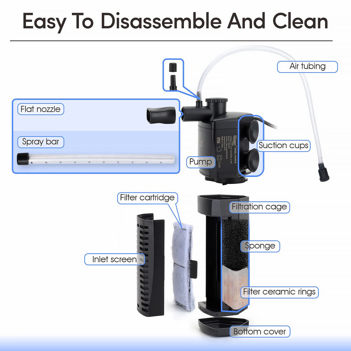 hygger 120GPH Silent Aquarium Internal Filter for 10 20 - hygger Official Imagery - 7