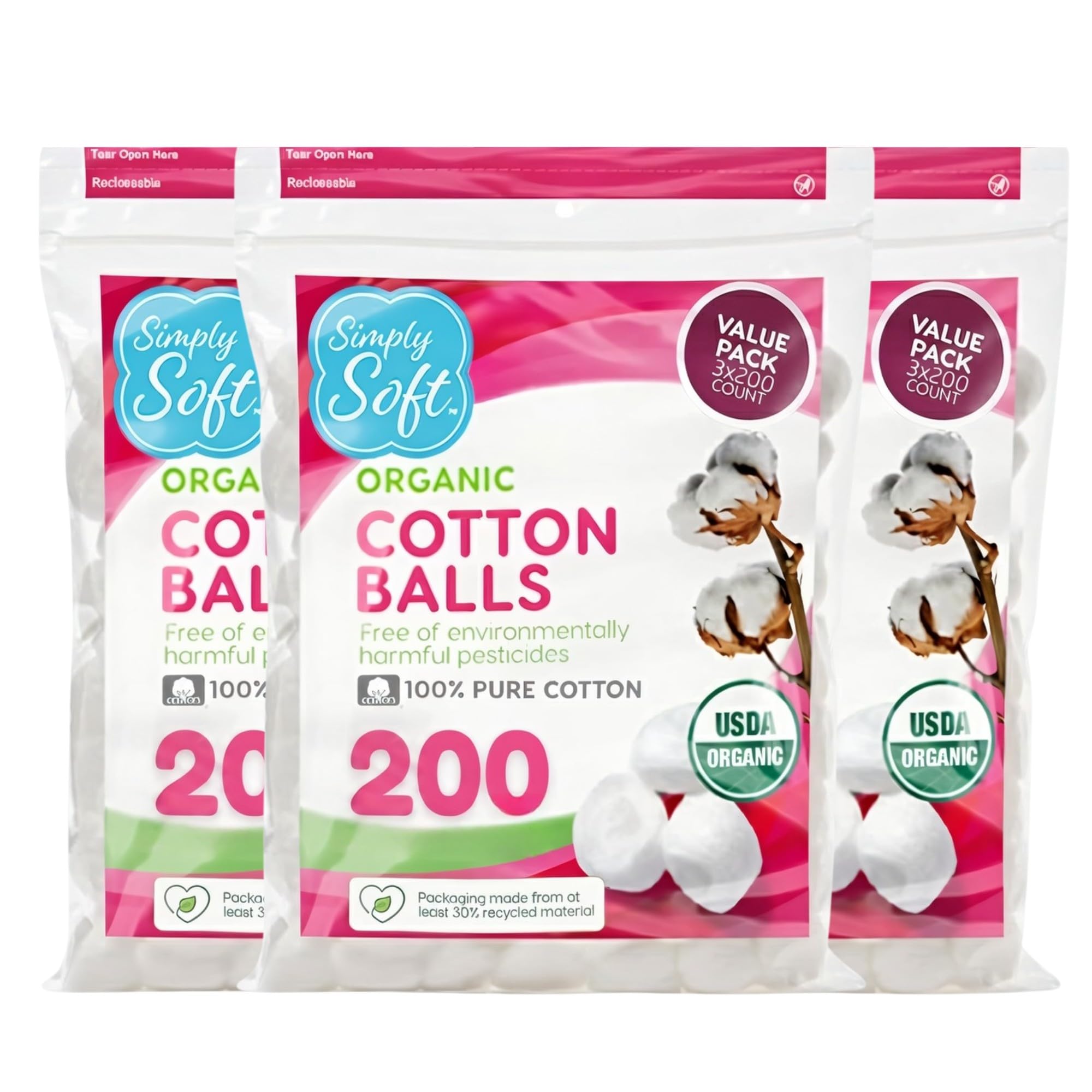 Simply Soft Premium Organic Cotton Balls, 600 Count   100% Pure C - Simply Soft Official Product View 1