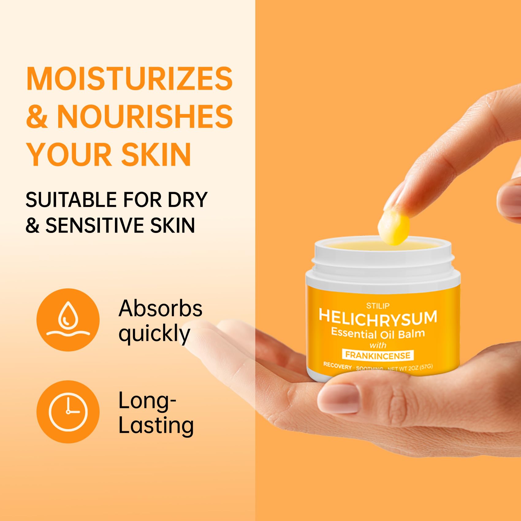 STILIP Helichrysum and frankincense balm in a 2oz jar, a natural skin moisturizer for anti-aging and skin nourishment.