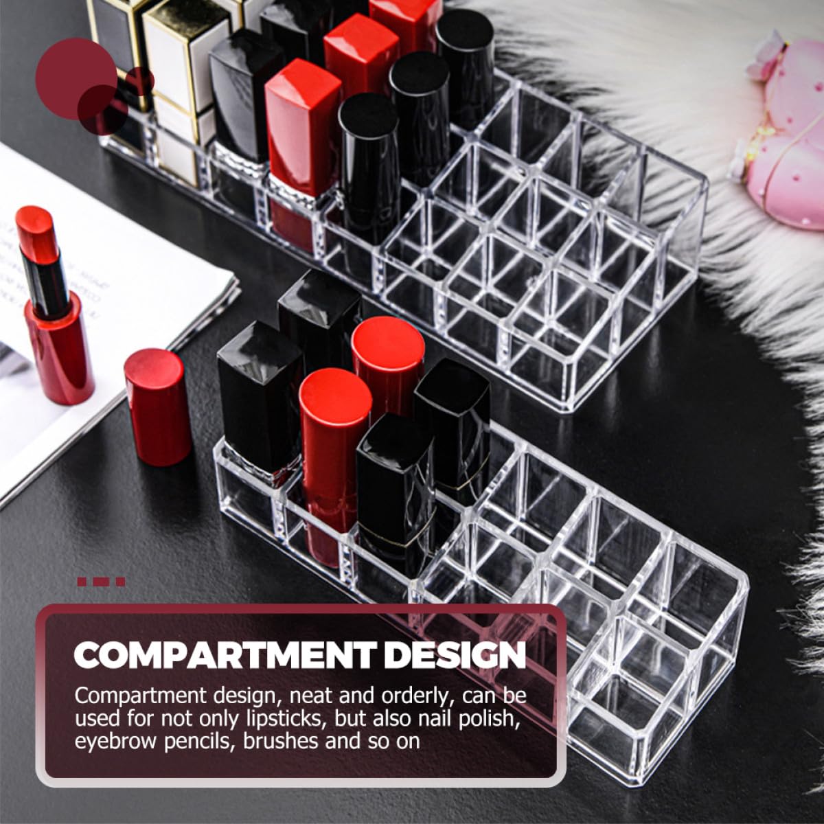 Sewroro 2-piece lipstick organizer and lip gloss holder with 12 slots, double-layer cosmetic storage caddy for vanity and makeup table