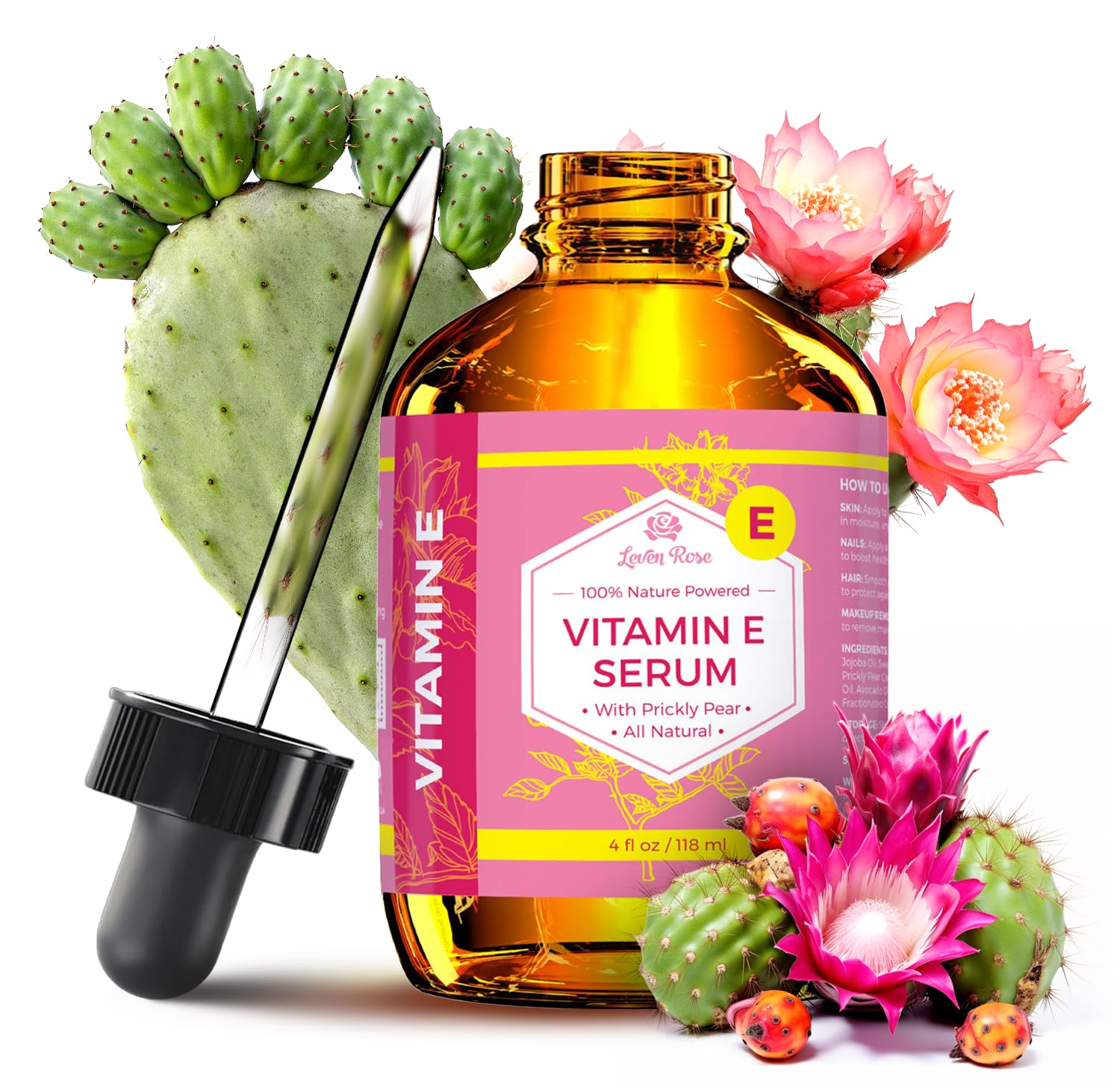 Leven Rose Vitamin E Oil Serum for Face & Skin, Hair & Nails, 4 fl oz - Leven Rose Official Product View 2