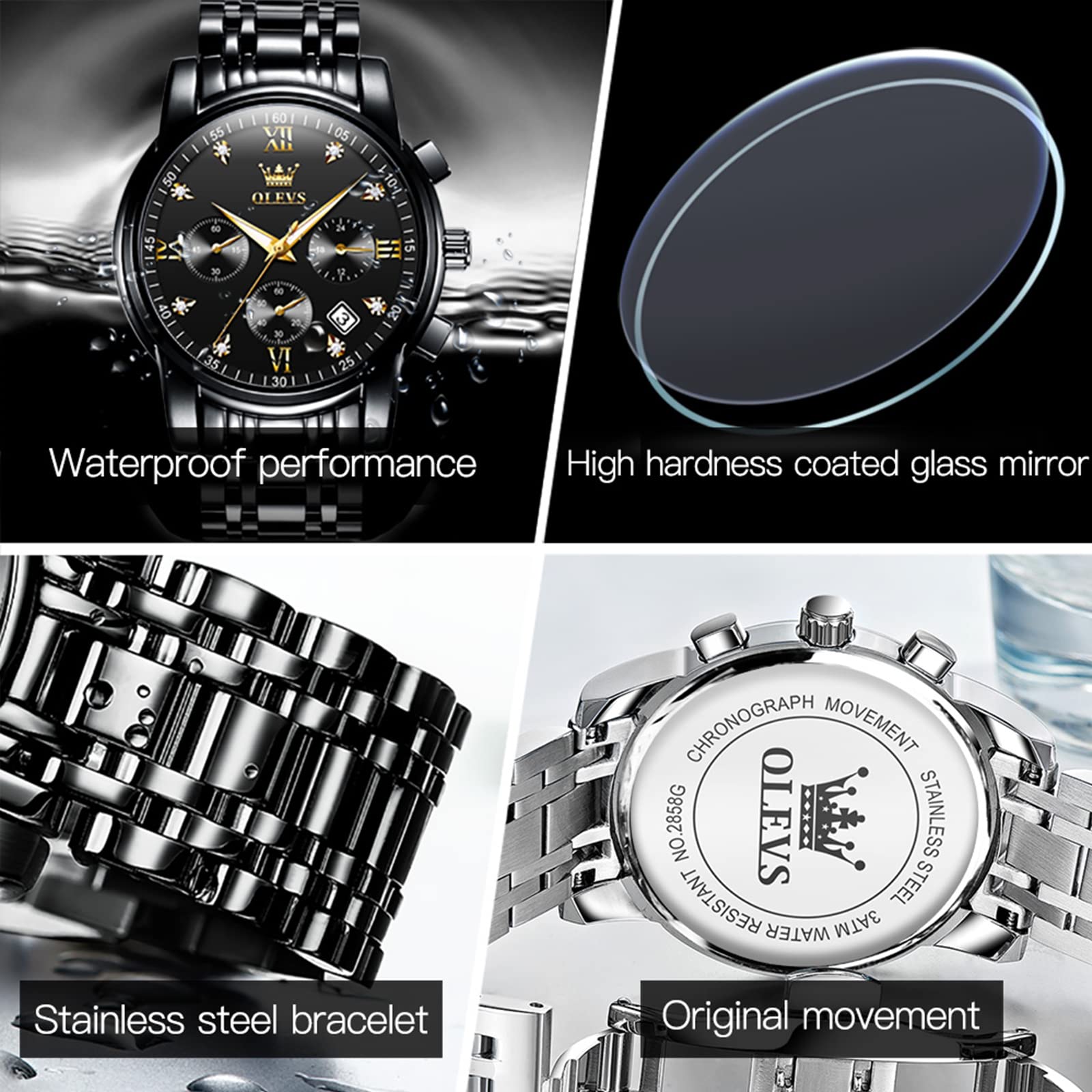 OLEVS Men's All Black Chronograph Dress Watch