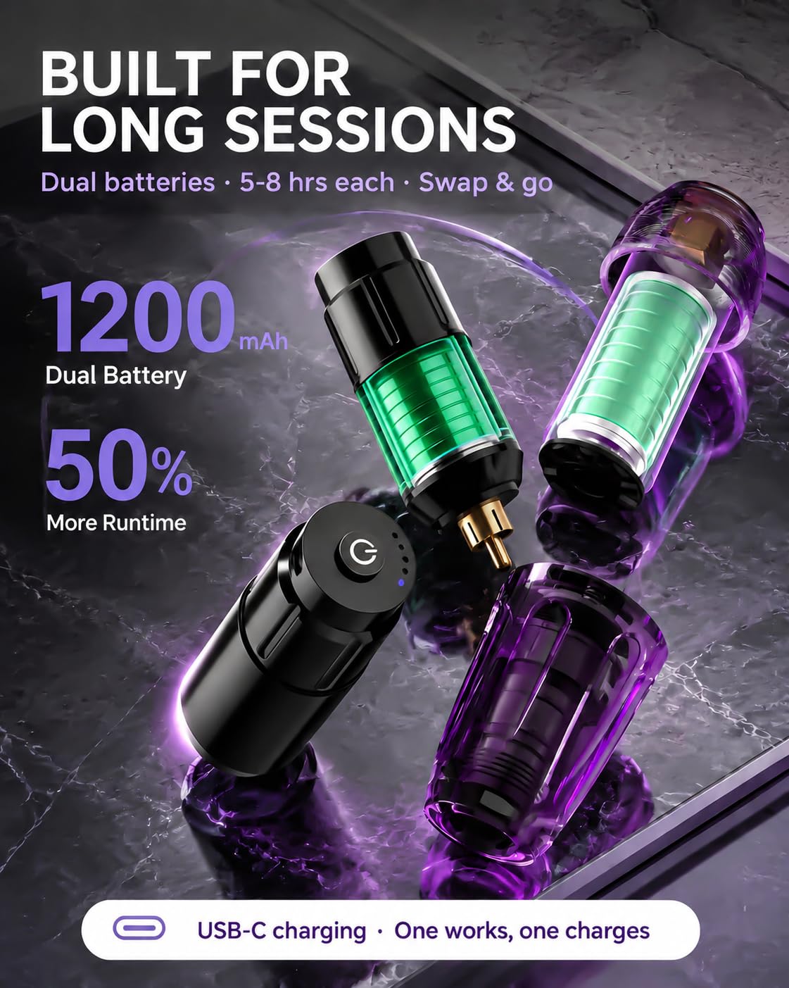 POSEIDON Wireless Tattoo Gun Kit with 2 Batteries for - POSEIDON Official Imagery - 4