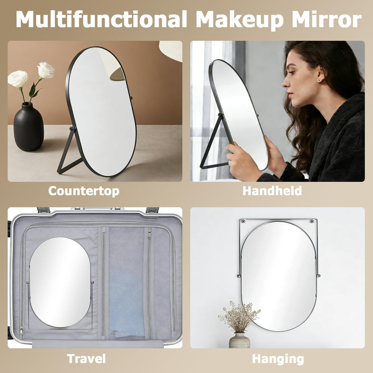 Vanity Desk Table Mirror with Stand and Metal Frame 8 x 12 - QEEYON Official Imagery - 6