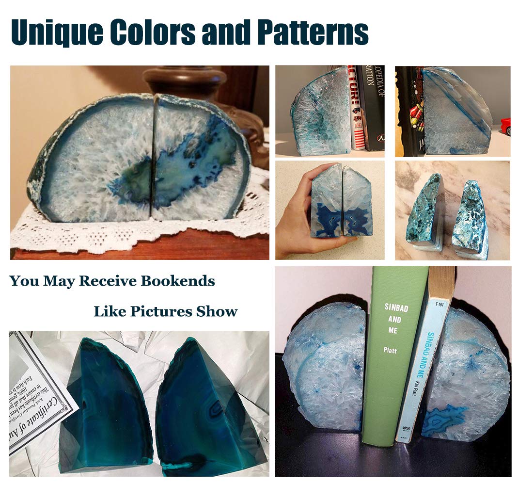 Agate Geode Bookends Heavy Duty Teal Crystal Stone Book - AMOYSTONE Official Imagery - 7