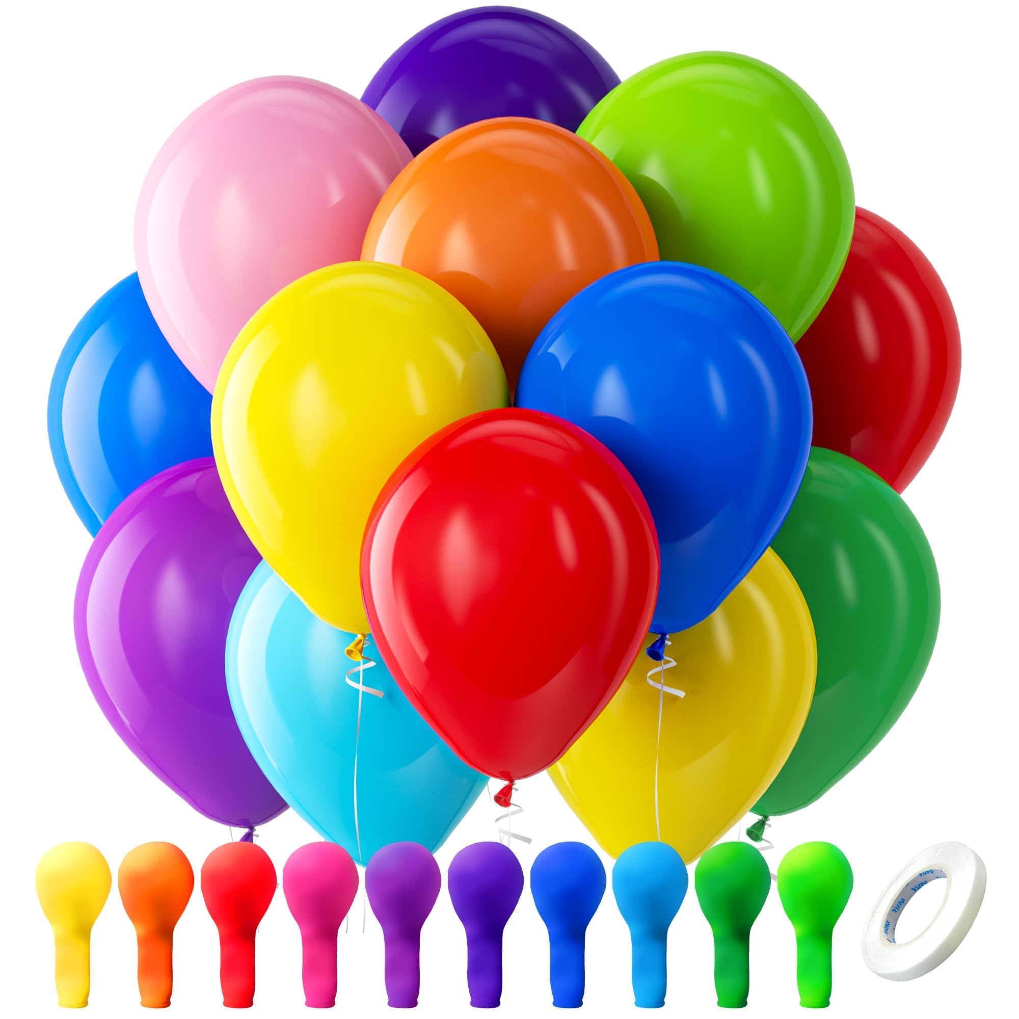 Assorted Latex Rainbow Balloons 100 Pack 12 inch - Product Imagery