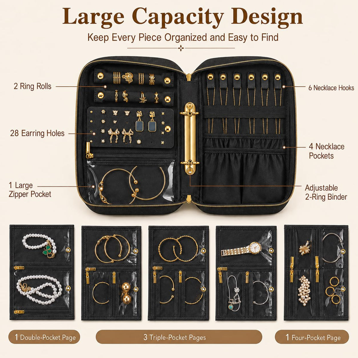 Travel Jewelry Case Organizer for Women Detachable Pouches - Vutlue Official Imagery - 4