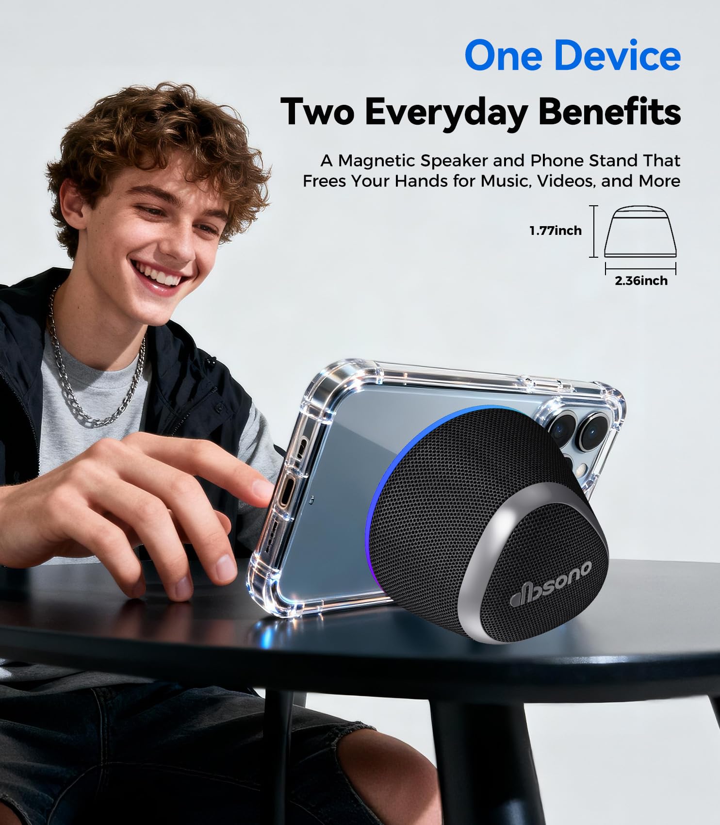 dbsono 2 in 1 Portable Magnetic Bluetooth Speaker, Phone Stand, Black - dbsono Official Product View 3